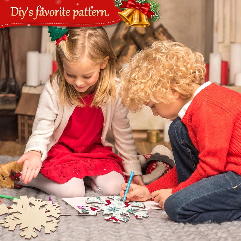 Sophena Large Size 7 inch Wooden Christmas Ornaments to Paint 10PCS, DIY Blank Snowflake Cutouts Unfinished Wood Ornament for Crafts Hanging Christmas Decorations, Wood Discs Ornament for Home Winter - Image 4